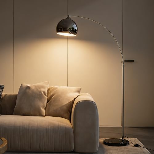 HOMCOM Lampada da Terra Vintage ad Arco, Lampada da Pavimento con Asta Regolabile e Interruttore a Pedale, Attacco E27, per Salotto e Camera, in Metallo e Marmo, Argento