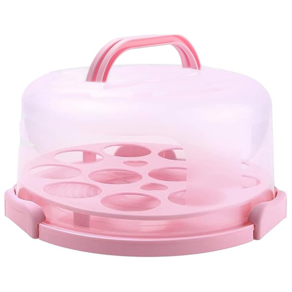 LENND Cake Carrier, BPA-Free Cake Holder Storage Container Cupcake Carrier Keeper - Cake Stand with Lid 2 Handles Portable Round Two Sided Base for Cookies Nuts Fruits for 10 inch Cake Perfect Gifts