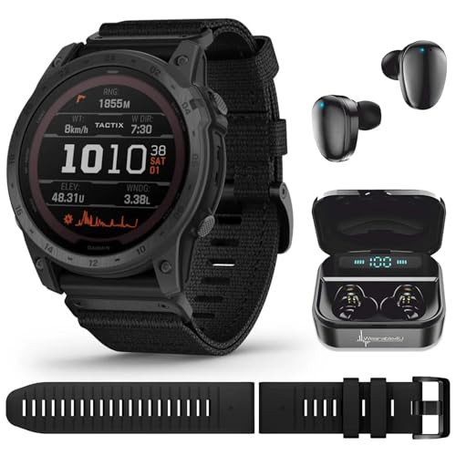 Wearable4U Garmin tactix 7 Pro Ballistic GPS Tactical Smartwatch Bundle (tactix 7 Pro Ballistic, Black Earbuds)