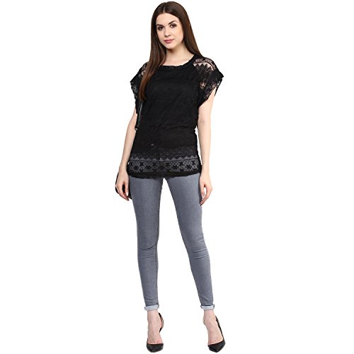 Image of mayra Women's Net Black Color Half Sleeve Top