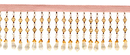 Diamond Teardrop Beaded Fringe Trim B12027-AC Nutmeg Beige