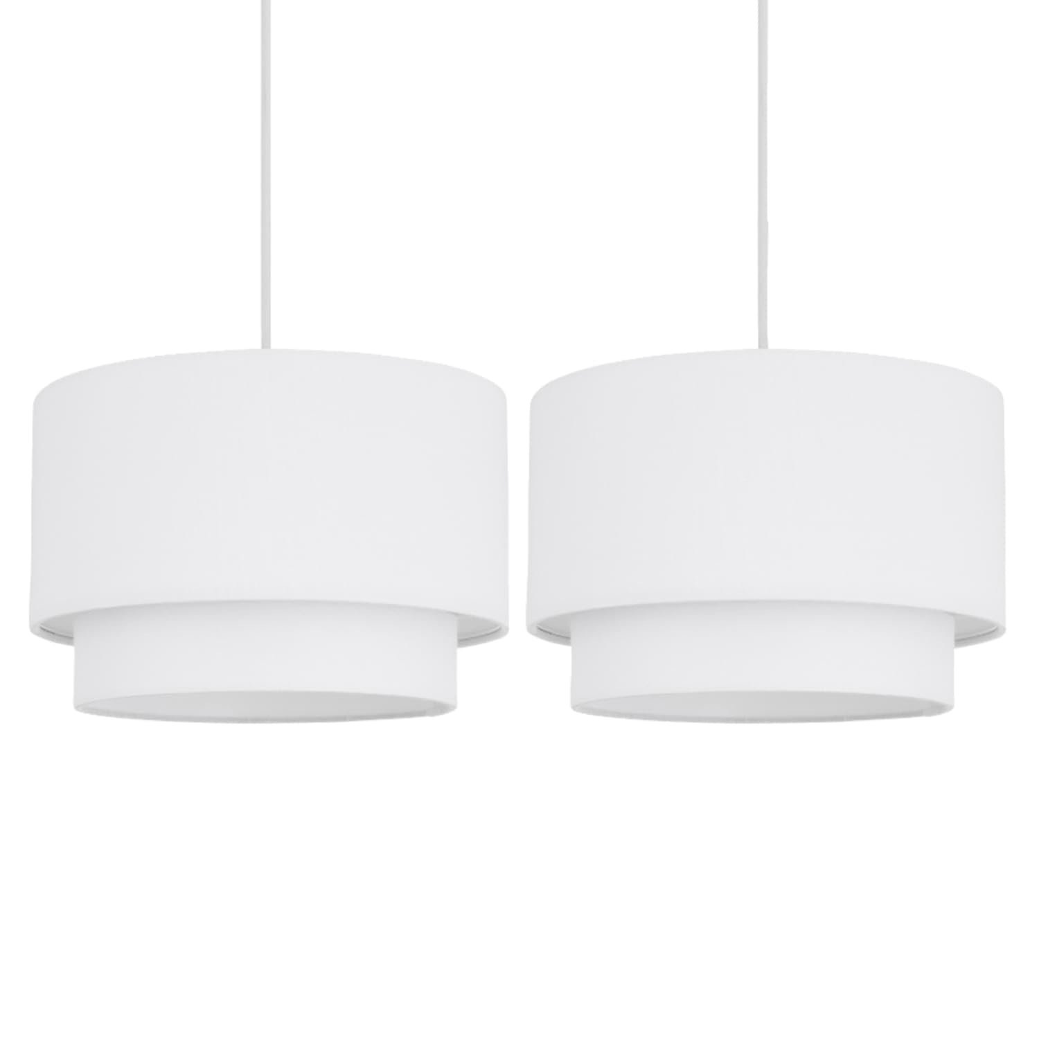 Pair of Easy Fit Light Shades White 2 Tier Modern Ceiling Pendant