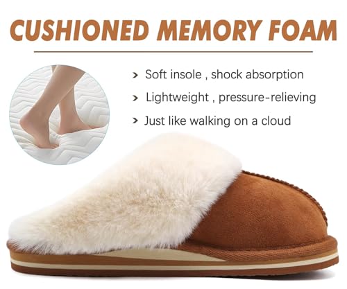 Image of KuaiLu Womens Cozy Memory Foam Slippers Ladies Fuzzy Faux Fur Lined Warm Arch Support House Shoes Slip on Comfy Winter Scuff Indoor Outdoor Rubber Hard Sole