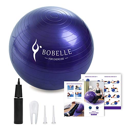 Bobelle Pelota de Ejercicio,Gym Ball Bola para Pilates,Anti-Burst para Yoga,Equilibrio,Fitness,Entrenamiento,Incluidos Bomba,65cm 75cm (Morado, 65cm)