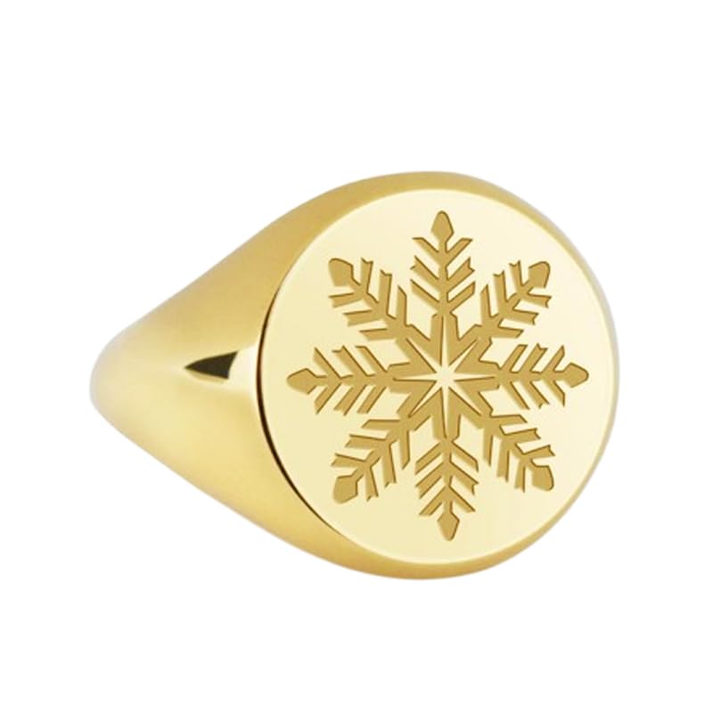 Chevalière flocon de neige en argent 925 avec une gravure de qualité