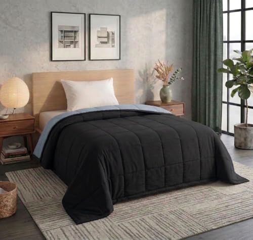Image of SANMARINO Reversible Single Size Comforter 220 GSM Microfiber | Single Bed AC Comforter /Blanket for Winter & All Season | Soft Lightweight Quilt /Duvet (60 x 90 Inches, Charcoal Black)