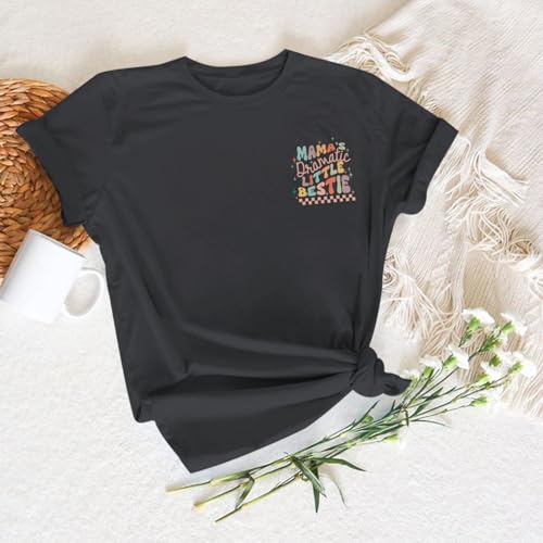 Image of Pairxily Mama's Dramatic Little Bestie Shirts for Girls Best Friend Besties Shirt Cute Graphic Tees Kid Cotton Casual Tops（Deep Gray，110）