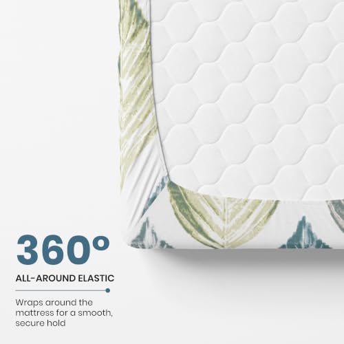 Image of LORETO - A QUALITY LINEN BRAND 186 TC 100% Pure Cotton Double /Queen Fitted Bedsheet with 2 Pillow Covers for 78 x 60 Inch Mattress, All-Around Elastic, 8 Inch Deep Pocket, Teal Blue & Green