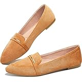 Obtaom Women's Pointy Toe Loafer Flat Comfortable Faux Suede Work Shoes,Cute Penny Loafer Slip On Ballet Flat(Orange/Tan US9)
