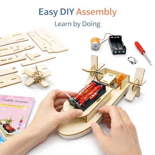 Image of DIY Paddle Steamer Boat STEM Science Kit for Kids | Wooden Educational Toy | Battery Powered Paddle Boat Model | Easy Assembly Experiment Kit | Learning Toy for Boys & Girls (8+ Years)