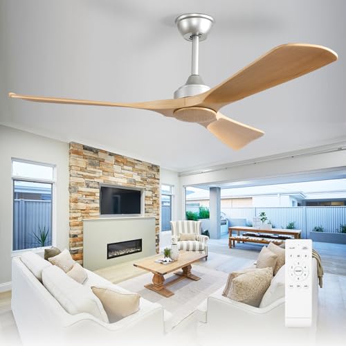 Image of Depuley Ceiling Fan Without Light: 52 Inch 3 Blade Indoor Outdoor Fans for Patios - Wood Ceiling Fan No Light Remote Control Living Room Fans Ultra Quiet DC Motor Reversible 6 Speed