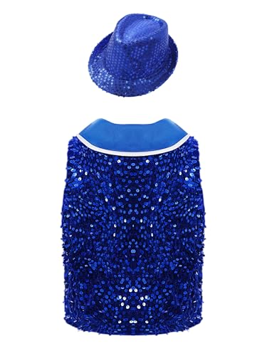 Kids Boys Sequin Vest Girls Shiny Bowtie Waistcoat Button Jacket and Hat Party Hip Hop Jazz Dance Outfit2