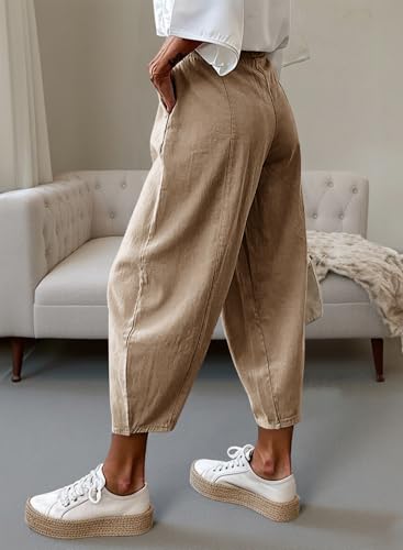 Dokotoo Womens Cotton Baggy Wide Leg Pants Casual Elastic Waisted Loose Lounge Harem Pants with Pockets4