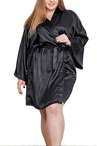 Jumppmile Womens Plus Size Pure Short Silky Satin Loungwear Sleepwear Robes for Bridesmaid Bride Party XXL Black