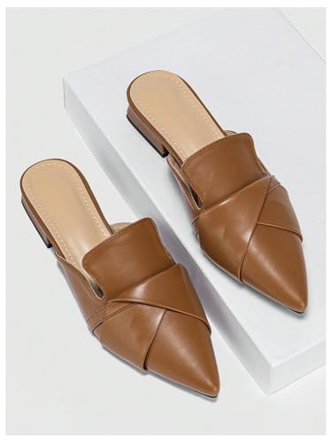 Verdusa Women's Foldover Point Toe Mule Shoes Slip on Faux Leather Dressy Shoes4