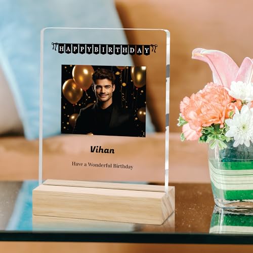Image of Giftplease Personalized Happy Bithday Photo Plaque with Photo | Custom Friendship Gift with Wooden Stand | Best Friend Birthday Keepsake for Him or Her CS 06