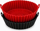 Kit 2 Formas de Silicone Redondas para Air Fryer com Alças, Antiaderentes e Reutilizáveis – Cestos Forros Assadeiras para Fritadeira Elétrica, Forno e Micro-ondas – Cores Sortidas Premium