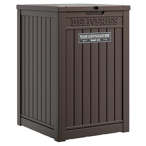 GULAIMOAO Package Delivery Box for Outside Storage Box with Lockable Secure Outdoor Resin Package Drop Container Waterproof for Backyard Garden Patio & Lawn Brown