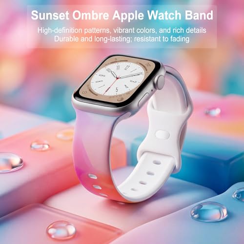 Image of Floral Band Compatible with Apple Watch Bands for Women 40mm 42mm 41mm 38mm 44mm 45mm 46mm 49mm, Cute Pattern Flower Soft Silicone Sport Strap for iWatch Series Ultra 11 10 SE 9 8 7 6 5 4 3 2