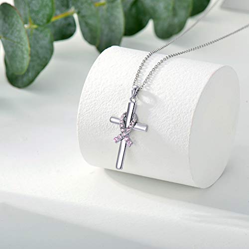 925 Sterling Silver Breast Cancer Awareness Necklace Butterfly/Dragonfly/Cross Pendant Necklace Pink Ribbon Necklace Breast Cancer Survivor Gifts for Women2