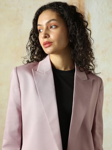 Image of High Star Women Solid Longline Length Oversized Notch Lapel Collar Full Sleeve Blazer