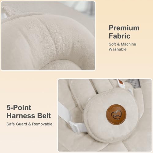 Image of Baby Swings for Infants, FasonBaby Electric Baby Swing with Music Speaker, 5 Speeds, Remote Control and Bluetooth - Portable Infant Swing for Indoor and Outdoor (Beige)