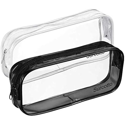 2 PCS Clear Pencil Bag, Surcotto Clear Toiletries Bag Clear Exam Pen Pencil Case Pouch Bag Case Clear PVC Zipper Travel Luggage Pouch Make up Cosmetic Bag Cover