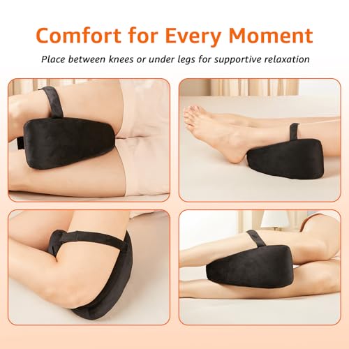 Image of amazon basics Memory Foam Knee Pillow | Adjustable Strap | Ergonomic Contoured Design | for Side Sleeping | 8 x 9 x 5 in | Black
