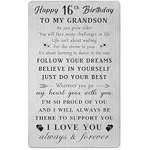 HYHYDHP 16th Birthday Gifts for Grandson - 16th Birthday Card for Grandson, 16 Years Old Grandsons Bday Gift Present, Stainless Steel Wallet Insert Card for Boys Turning 16
