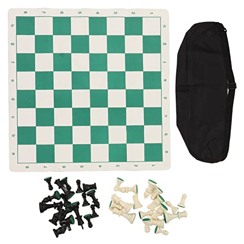 FUZHUI Portable Chess Checkers Set, Roll Up Travel Games with Zipper Storage Bag, Folding PU Leather Chessboard for Kids Adults, Indoor Outdoor Use, 19.6in
