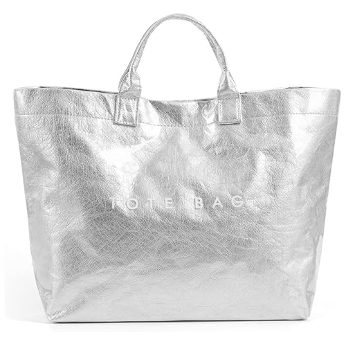 Image of Large Tote Bags for Women PVC Clear Totes Bag Plastic Carry All Bag Kraft Paper Shoulder Handbag Hobo for Work Travel