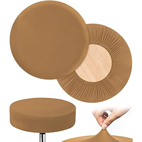 HFATMOS Bar Stool Covers Round, 2 Pcs Stool Slipcovers High Elastic, Circle Chair Covers, Soft & Easy to Clean Chair Seat Cushion Slipcover Fit for Stool of Dia 14-17 Inch , Camel Color Cover