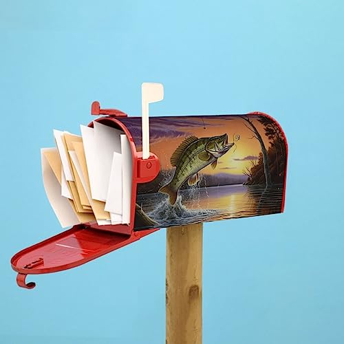 Image of Dujiea Bass Fish Mailbox Wrap - Waterproof Magnetic Post Box Cover, Large Size 25.5 inch L x 21 inch W - Garden Yard Home Decor