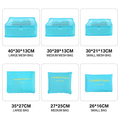 Image of 6PCS Packing Cubes for Travel Luggage Organiser Bag Compression Pouches Clothes Suitcase, Packing Organizers Storage Bags for Travel Accessories, Light Blue