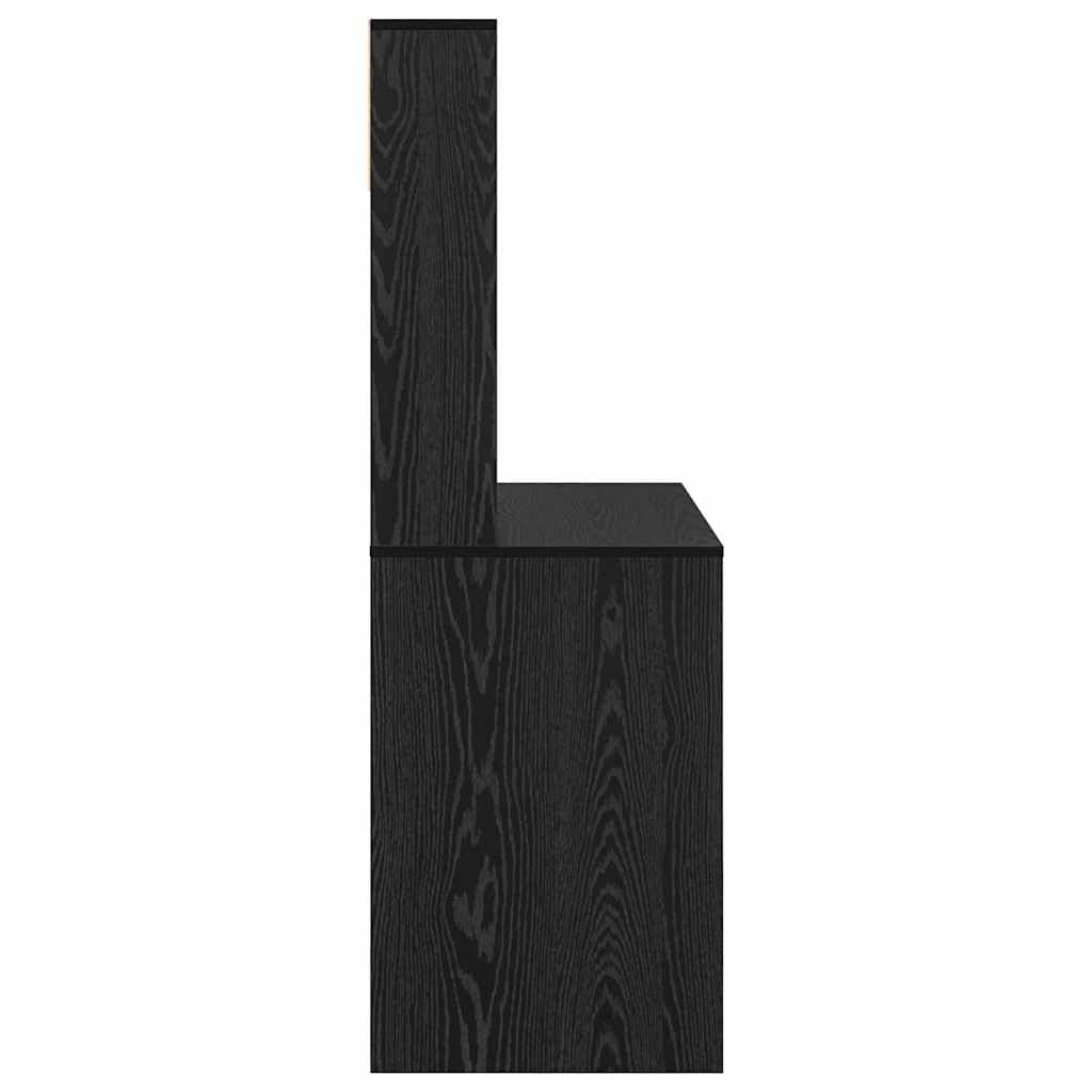 Scrivania con mensola, colore nero, effetto rovere, 91 x 50 x 149 cm, materiale in legno, moderna scrivania per computer per casa, ufficio, giochi, apprendimento, con spazio di archiviazione