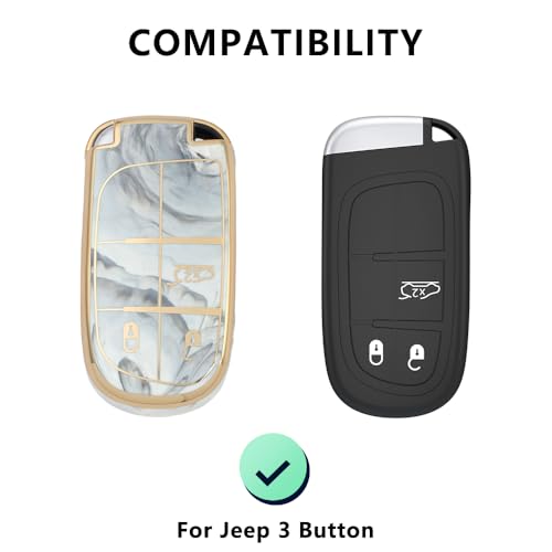 Image of Keyzone TPU Key Cover Compatible for Jeep Compass, Trailhawk smart Key (Marble)