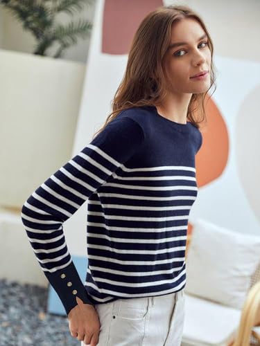 Image of Spicy Sandia Women's Long Sleeve Crewneck Sweaters Dressy Casual | Striped or Solid Available, Classic, Business Casual Tops for Office Work