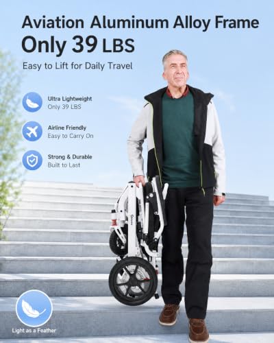 Image of Aotedor Electric Wheelchair for Adults,39 lbs Lightweight Foldable Power Wheelchair, Airline Approved,11 Miles Travel Range, 400W Brushless Motor, Portable Mobility Chair for Seniors