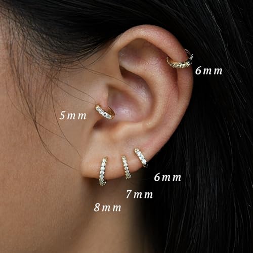 925 Sterling Silver Small Gold Hoop Earrings for Women Men,14K Gold Plated Cubic Zirconia Huggie Hoop Earrings for Cartilage, Helix, Tragus, Dainty Lightweight Hypoallergenic Earrings3