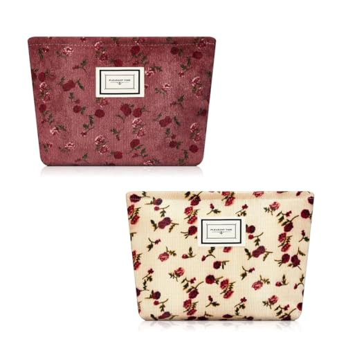 SGERUFZ Lot de 2 Trousse Toilette, Multifonctionnel et Grande Capacité, Maquillage en Toile, Pochette de Voyage à Glissière Portable, Sac Organiseur(Kosmetiktasche pour Reisen)