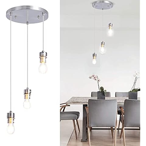 MOUFIER Sliver Industrial Pendant Light with 3 Lights, Farmhouse Hanging Light for Dining Room and Living Room Cover