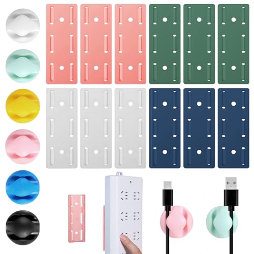 Power Strip Holder, 18 PCS Adhesive Punch-Free Socket Holder Socket Desktop Fixer Power Strip Fixator Wall Mount with Self Adhesive Power-Strip Desktop Mobile Sockets Holders for Organizing Cable Wire