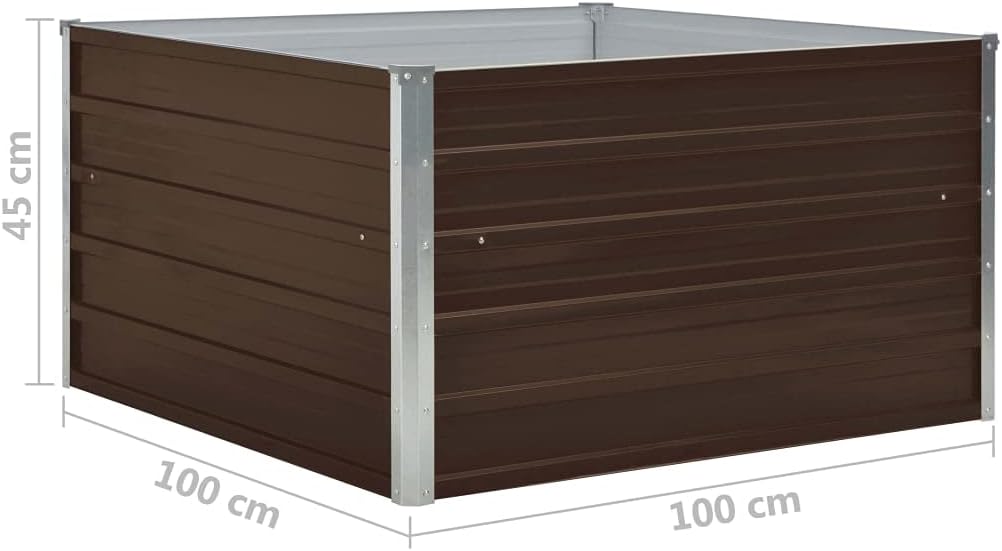 Raised Bed 100 x 100 x 45 cm in Brown Galvanised Steel, Outdoor Planter, Raised Vertical Garden for Balcony and Garden, Mini Raised Garden for Seedlings, Vertical Garden