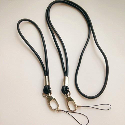 Genimue Leather Neck Lanyard Handmade lanyard Wrist hand Straps Lanyard (1 long and 1 short) for Camera Cell phone ipod mp3 mp4 USB Flash Drive ID card badge and Electronic Devices- (BLACK)