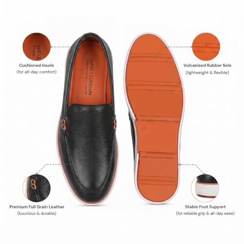 Image of HAYES LONDON Genuine Leather Loafers for Men | Casual Slip-On Shoes | Breathable & Comfortable Summer Wear | Lightweight Walking Shoes
