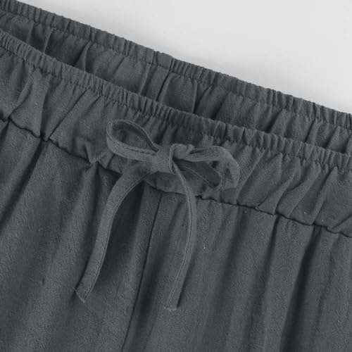 Straight Leg Pants for Women Petite Cropped High Waisted Linen Pants Beach Vacation Pull On Capri Pants with Pockets3