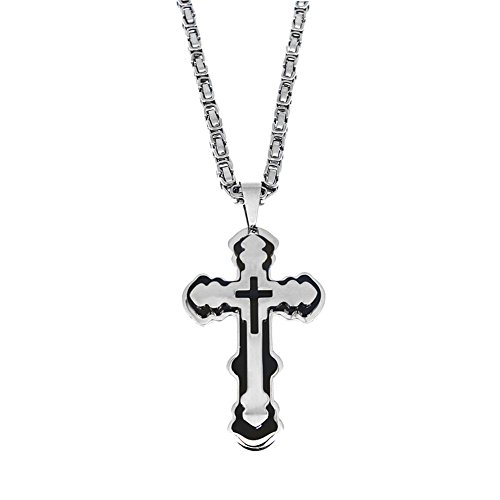 Mechanic Style Stainless Steel Mens Cross Byzantine Necklace Chain (Silver color)2
