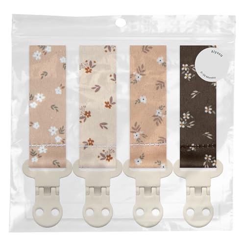 Image of Stadela Baby Pacifier Clip Holder - Girl 4 Pack Gift Set - Boho Modern Neutral Flowers Floral (Allysa)