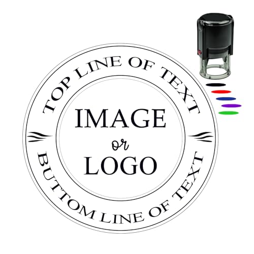 Custom Logo Stamp - Personalized Self Inking Business Stamp with Your Image Text Design, Round Rubber Stamp for Address/Branding/Packaging/Box/Paper Bag, Press Quick Dry Ink, Durable & Refillable