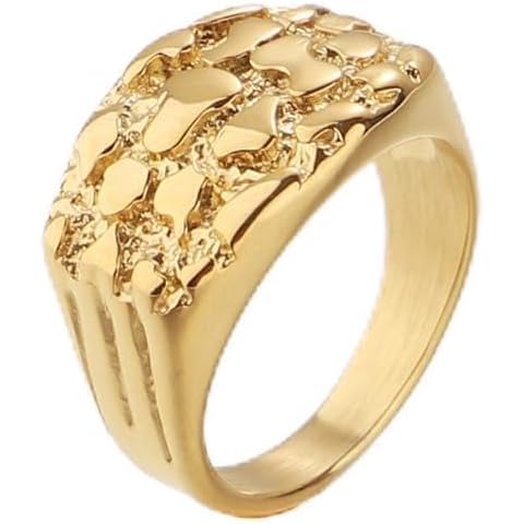 18K Gold Plated Chunky Nugget Rings For Women Stainless Steel Textured Stacking Band statement Ring US Size 5-10 Gift Box